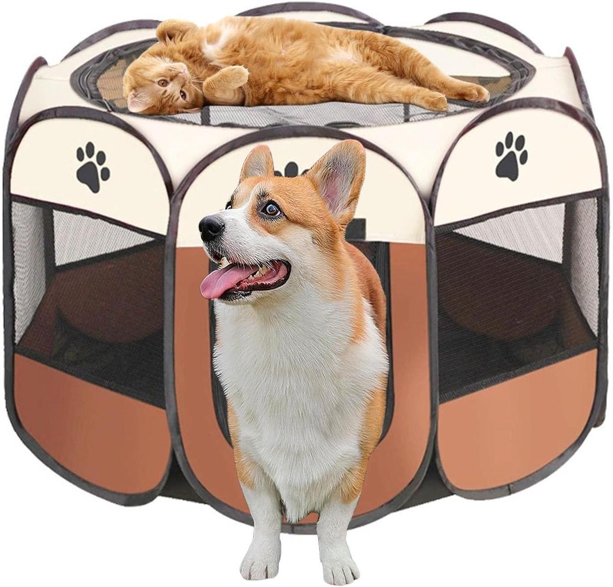 Dierenren - Honden ren - Binnen en buiten - Waterdichte stof - 91 x 91 x 58 cm - Bruin