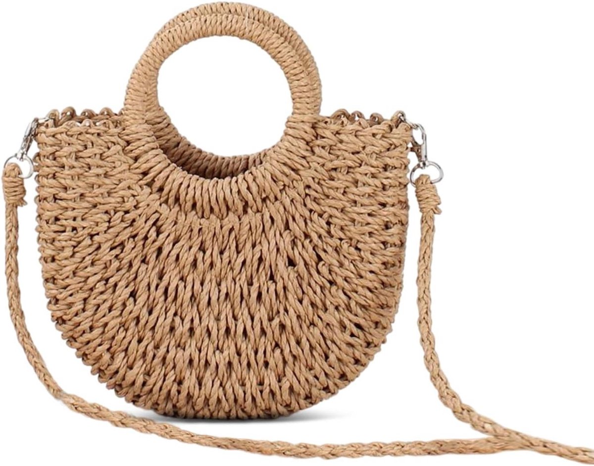 Dames Zonnehoed - Rieten Tas - Zomerse Uitjes - Handgemaakt Materiaal - 23 x 19 x 8 cm - Natuurlijk
