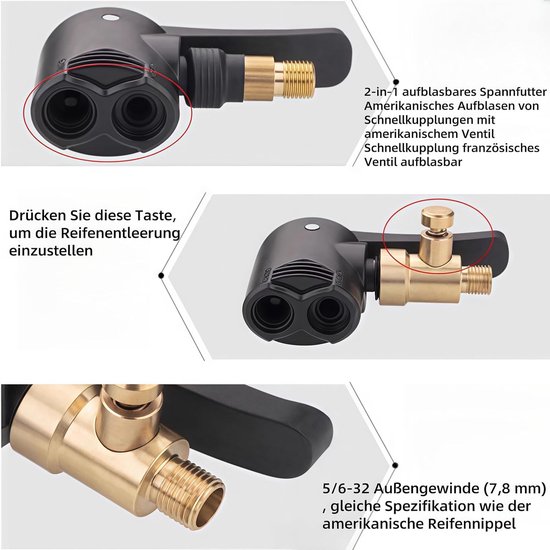 Ventieladapter Set - Fietspomp Adapter - Banden Oppompen - Universele Compatibiliteit - 5 Stuks - Zwart en Geel — afbeelding 3