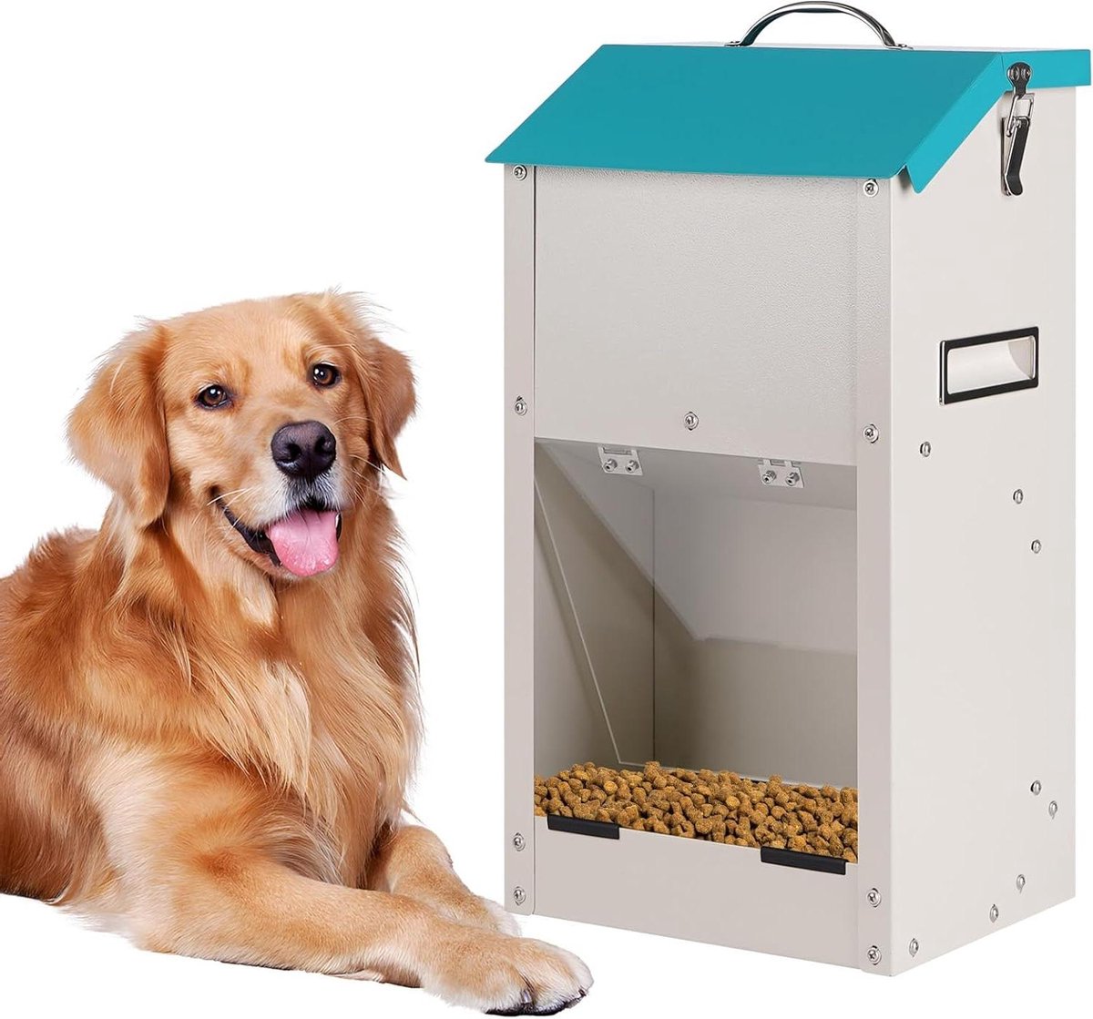 Honden Voederautomaat - Voerdispenser Hond - Voer Opslaan - Gegalvaniseerd Staal - 7 kg - Wit