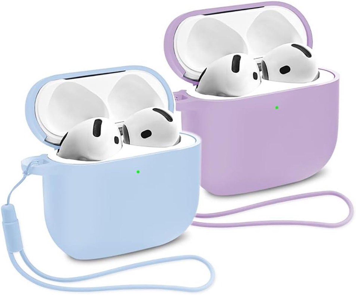 Siliconen Hoesje - Beschermhoes Case - AirPods Beschermen - Zichtbare LED - 2 stuks - Paars/Lichtblauw