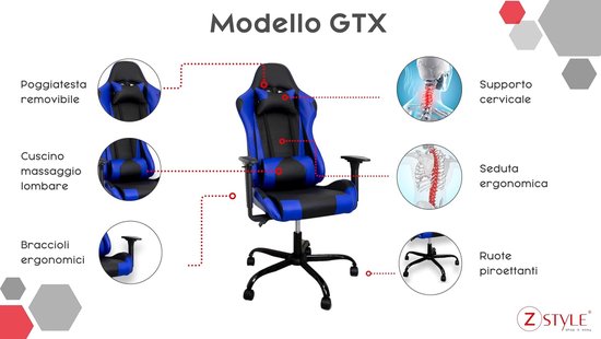 Gamestoel - Race stoel bureaustoel - Langdurig zitten - Ergonomisch ontwerp - 60 x 50 x 130 cm - Blauw — afbeelding 3
