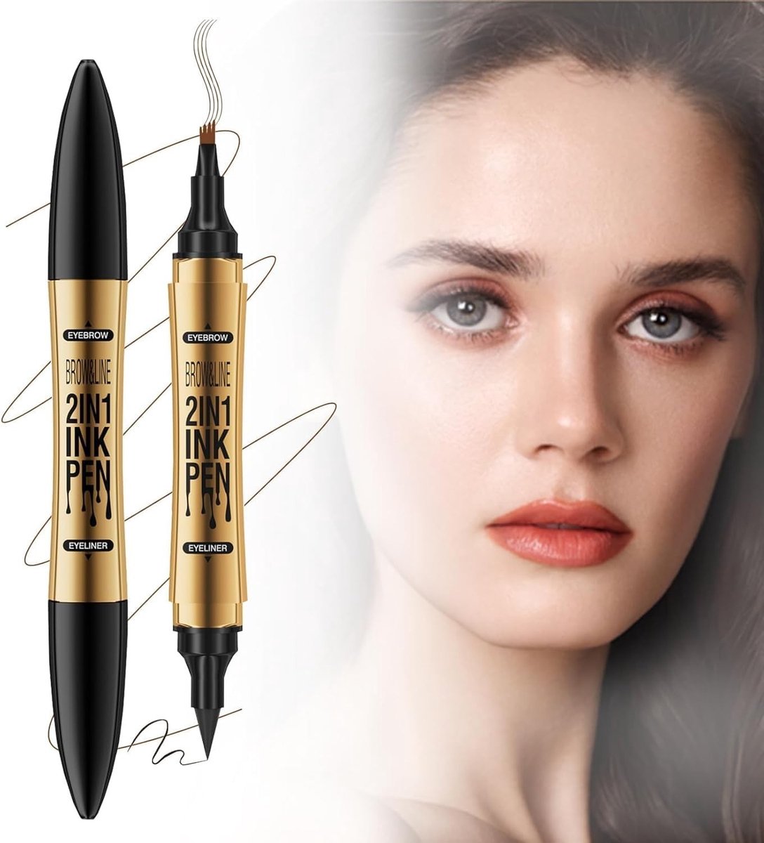 Waterproof 3D Oogbrauwpen met 4 Fork Tips voor Natuurlijke Haartjes, Microblading en Perfecte Oogbrows (Lichtbruin)