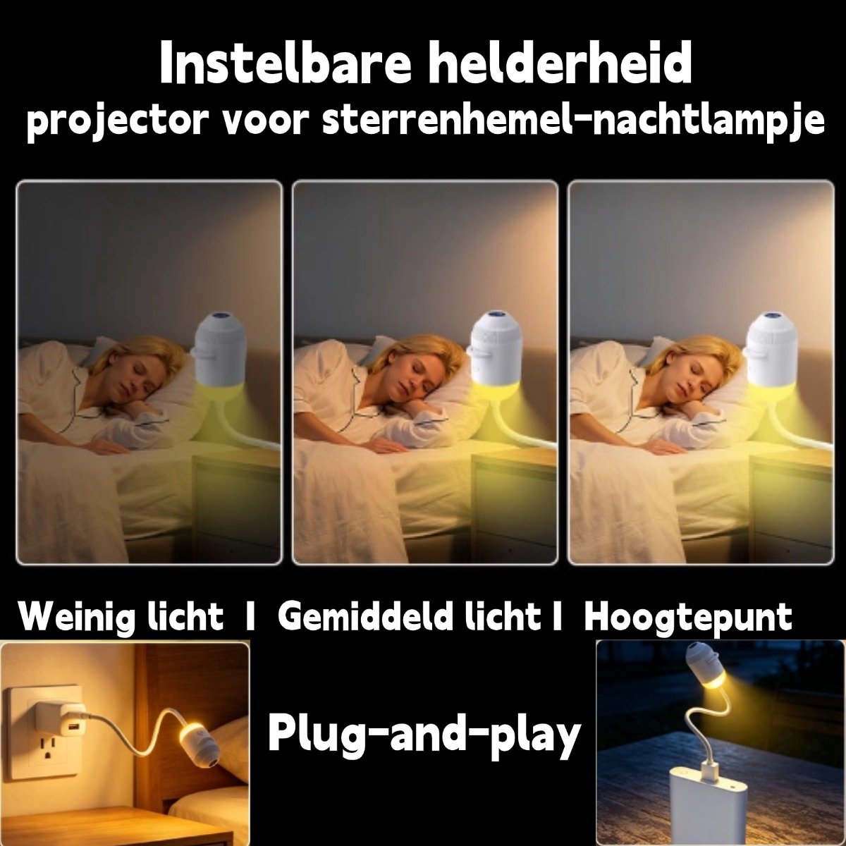 2-in-1 Projector - Sterrenprojector & Nachtlampje - met 6 Verwisselbare Films - HD - flexibele zwanenhals (360° draaibaar) - Plug-and-play - USB Aangedreven - draagbaar - Sterrenhemel Projector - Heelal - voor slaapkamers en gebruik in de auto – foto 3