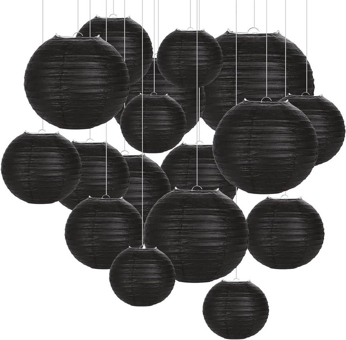 Papieren Lantaarns - Decoratieve Ballen - Feestelijke Decoratie - Verschillende Maten - 30 Stuks - Zwart
