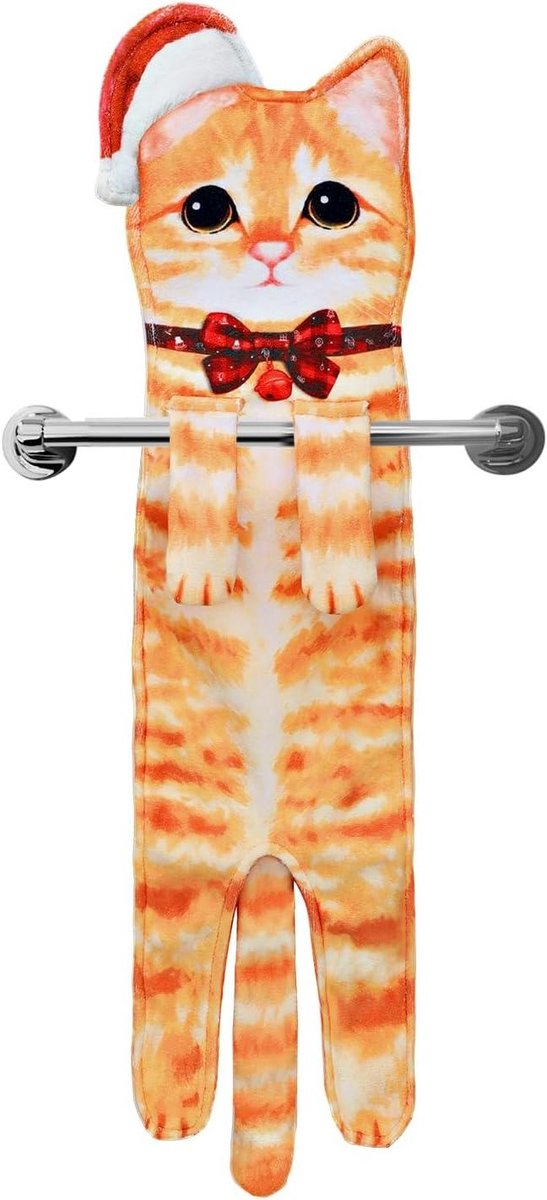 Kattenhanddoeken - Hangende handdoeken - Badkamer decoratie - Uniek ontwerp - 63.5 cm - Oranje