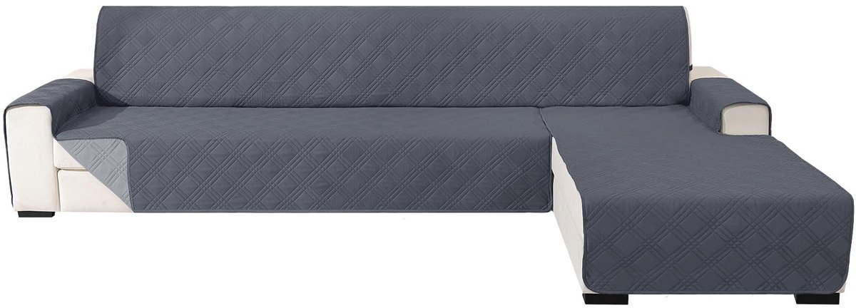 Omkeerbare Bankhoes Hoekbank 3 Zits, Bankhoezen Peninsula L-Vorm Met Armleuning, Sofa Cover L Shaped, Krasbestendig Hoekbank Hoes Chaise Longue (255cm, Donkergrijs + Lichtgrijs)