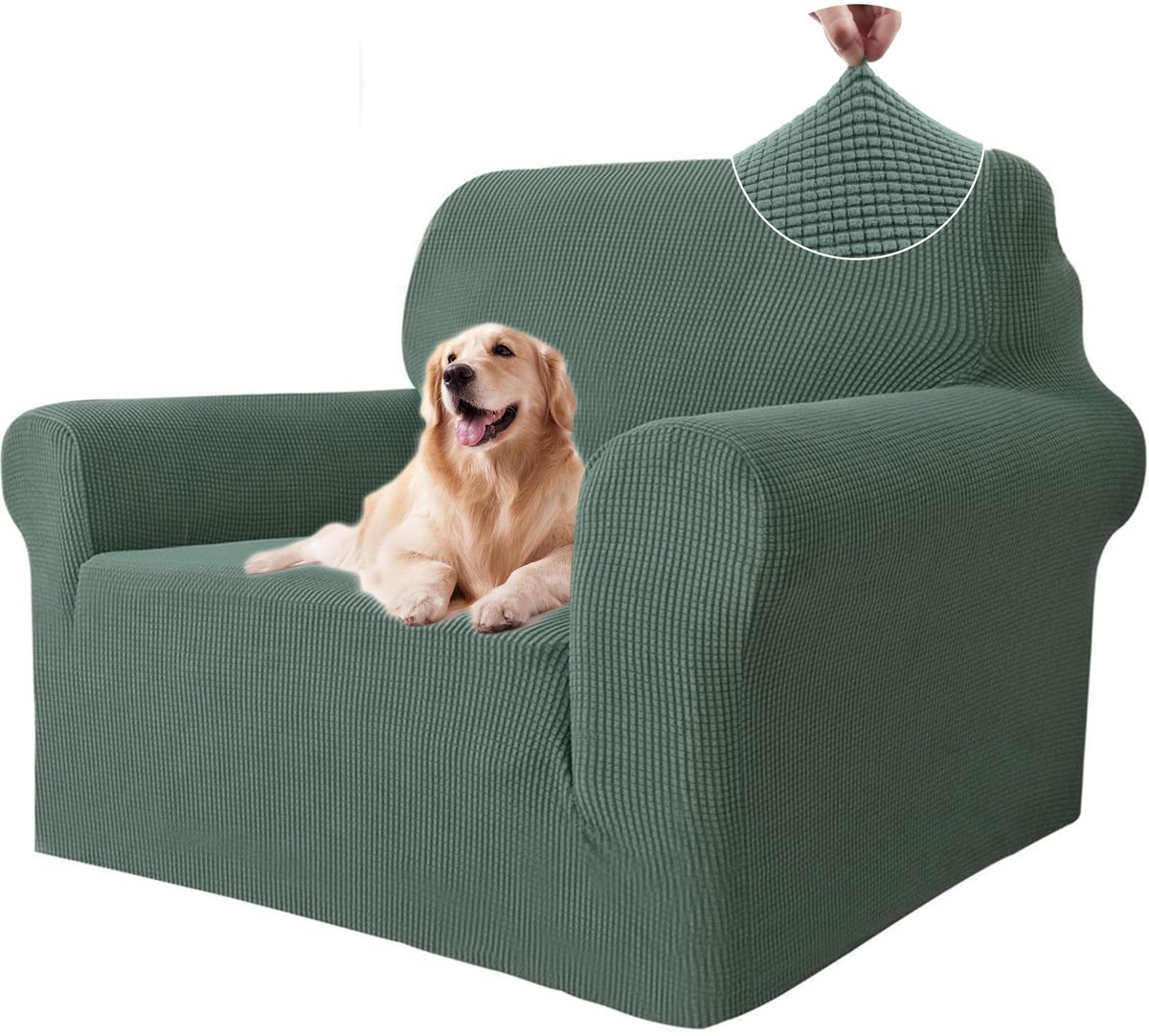 Stretch Bankhoes 1 Zit, Elastische Bankhoezen Voor Woonkamer, Universele Rekbare Armsteun Sofahoes, Krasbestendig Meubelhoes Voor Bank, Lichtgroen