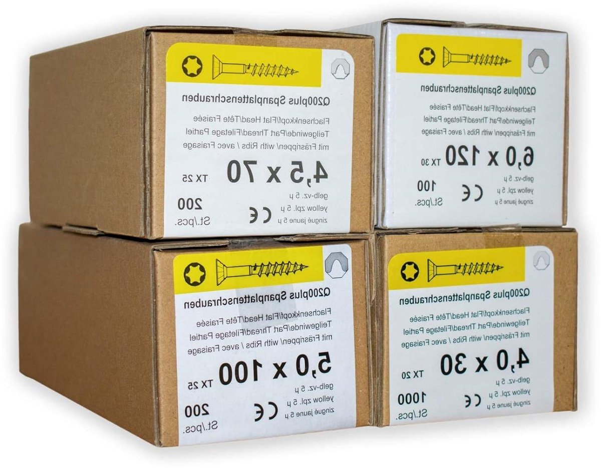 Houtschroeven Assortiment - Spaanplaatschroeven Set - Houten Constructies - Glijcoating Vermindert Weerstand - 1500 stuks - Geel Verzinkt