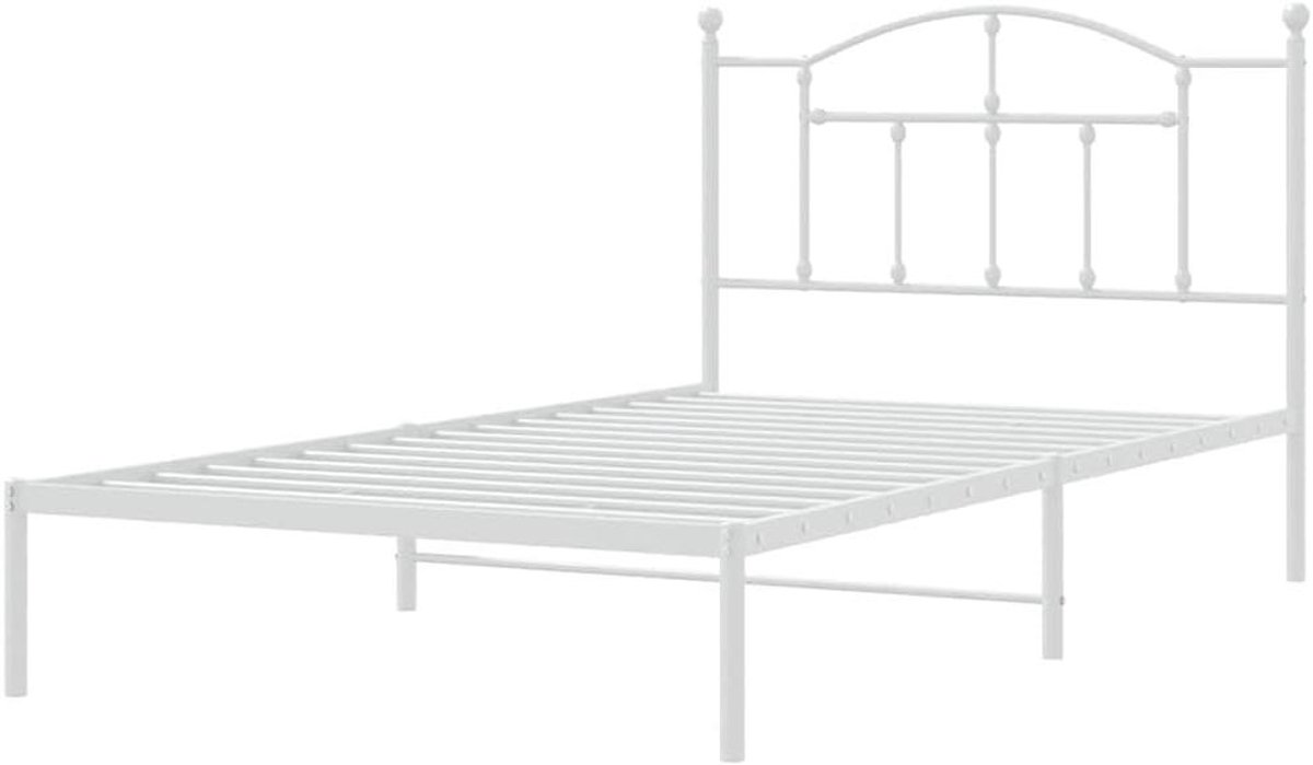 Metalen Bedframe - Ledikant Metaal - Slaapkamer Inrichten - Robuuste Constructie - 100x200 cm - Wit
