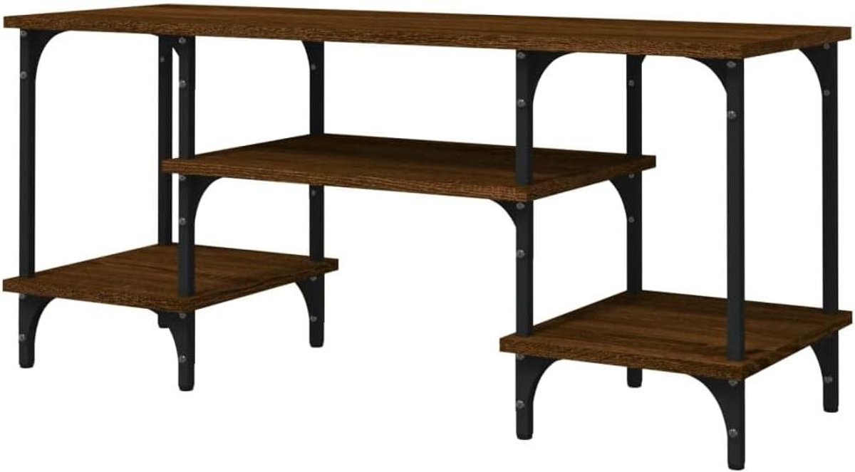 Tv-meubel - Hifi-kast Media-kast - Opbergen en Presenteren - Bewerkt Hout en Metalen Voeten - 102x35x455 cm - Bruin Eikenkleur