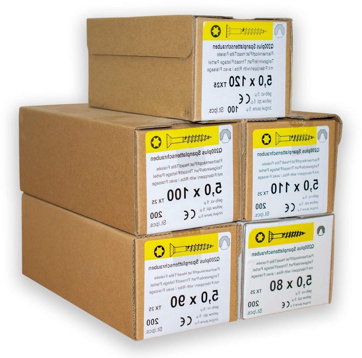 Spaanplaatschroeven Assortiment - Houtschroeven Set - Houten Constructies - Geel Verzinkt Met Freesribben - 900 stuks - Geel