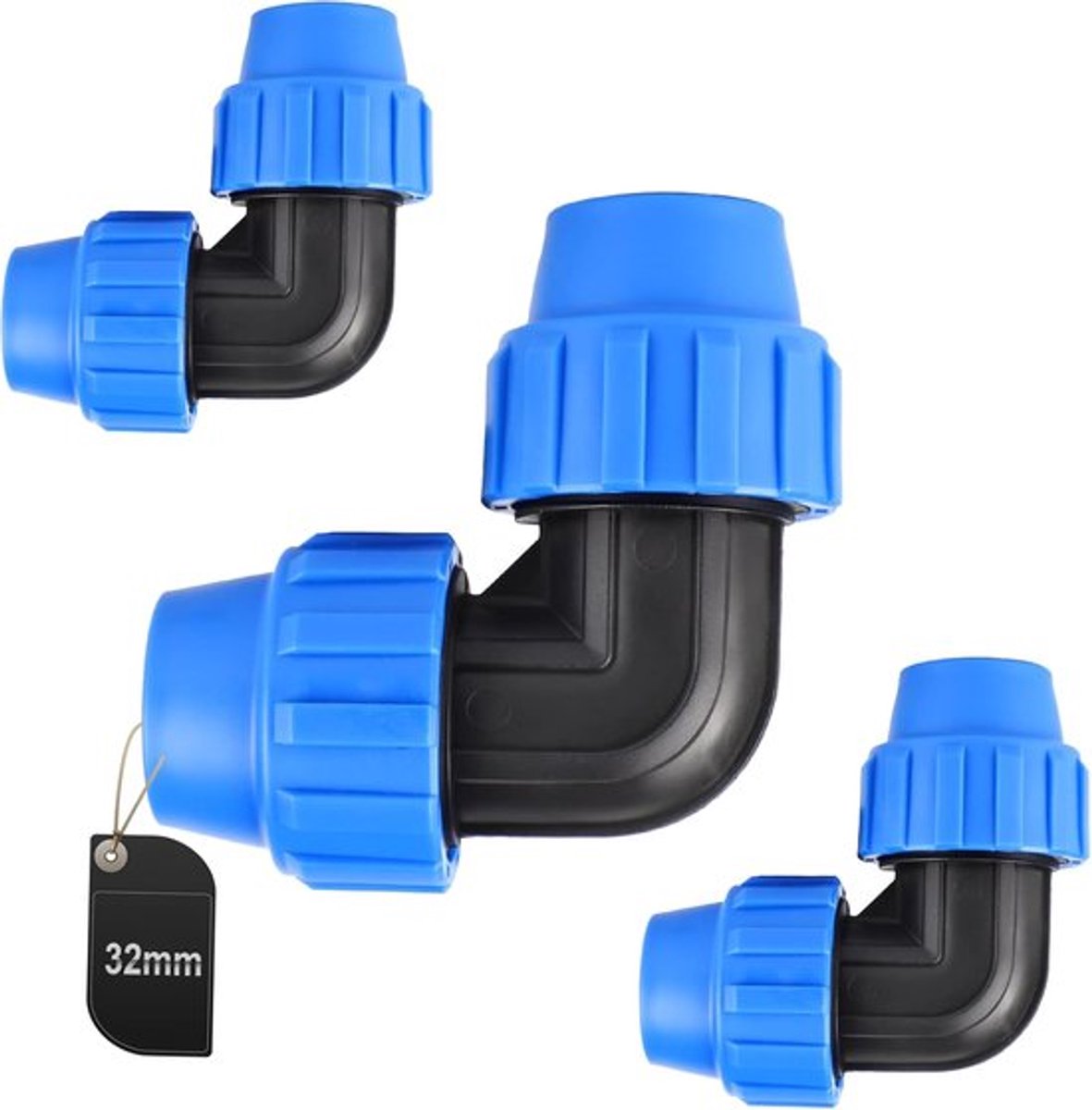 3 stuks PP-schroefdraad hoek 90 graden voor PE buis - plastic draad - adapter - polypropyleen - klemverbinder voor PE buizen - 32mm