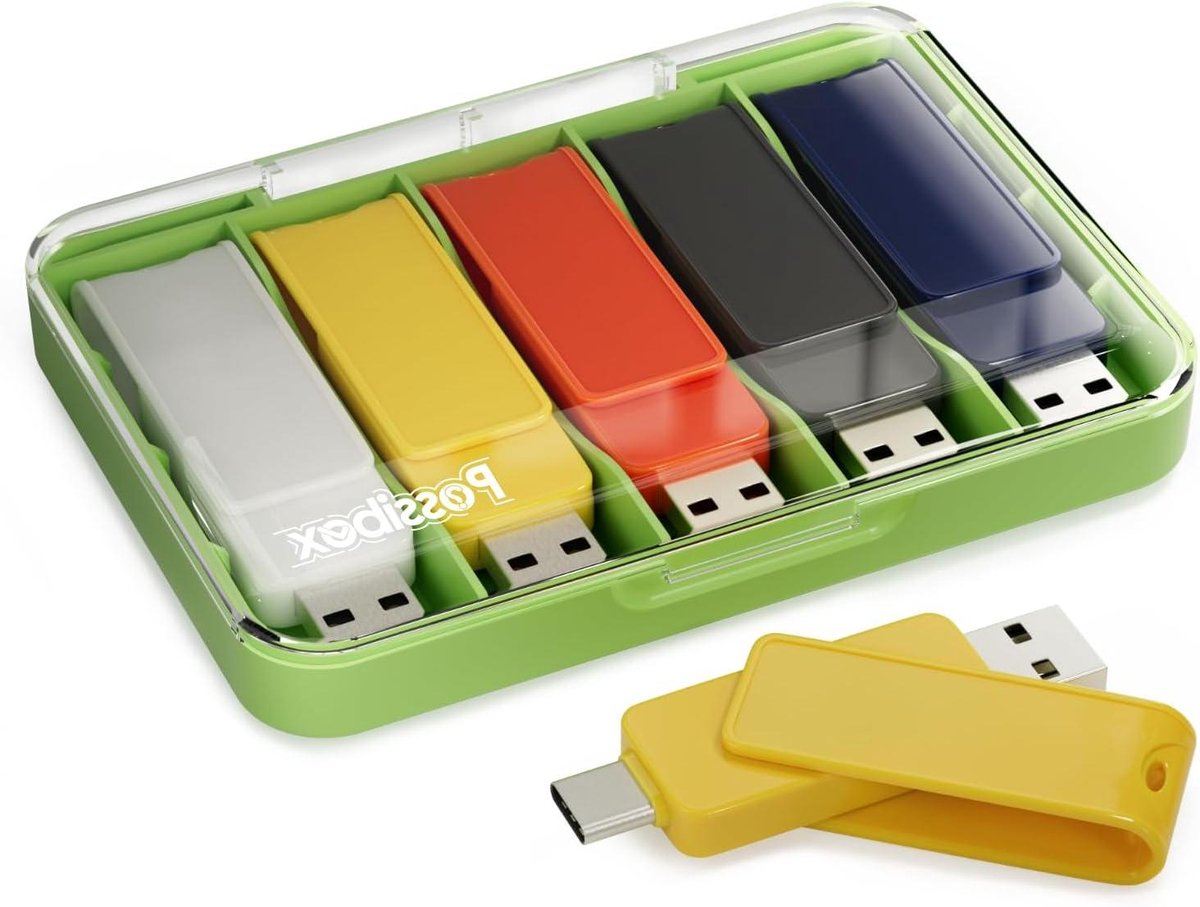 USB Flash Drive - Geheugenstick Dual - Bestanden Overzetten - Beschrijfbaar Materiaal - 64 GB 5 Stuks - Grijs