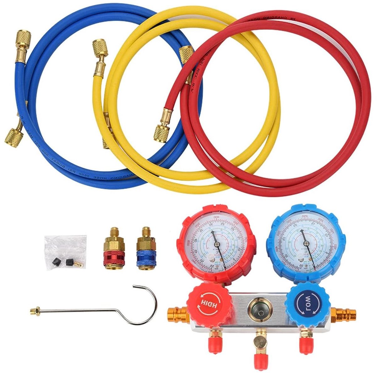 Drukindicator Meter - Koelmiddel Tabel - Airco Service - Snelle Koppelingsadapter - 0-500psi - Multicolor