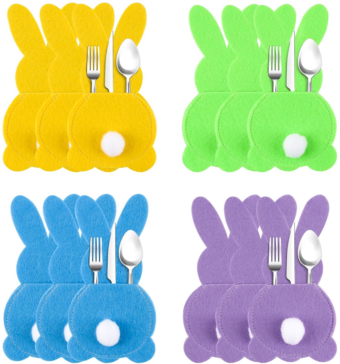 Bestektas Paashaas*12st, Vilt Bestektas Konijn, Bestekhouder Paashaas, Set Decoratie Paashaas Bestektas, Herbruikbare Konijnvorm Bestektas Tafeldecoratie