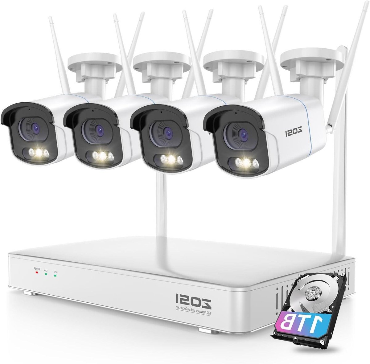 Beveiligingscamera Set - WiFi Camerasysteem - Huisbewaking Buiten - Persoon en Voertuig Detectie - 2.5K Resolutie - Wit