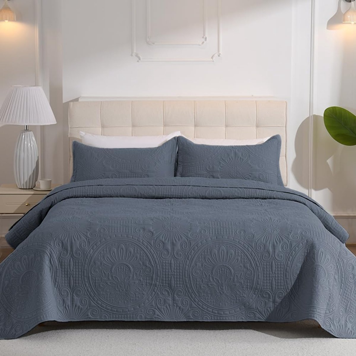Sprei, bankdeken, bedhoes, zachte bankhoes, lichtgewicht Qulit, gewatteerde bankdeken, bankhoes, beddeken, comfortabel en kreukvrij (blauwgrijs, 170 x 210 cm)