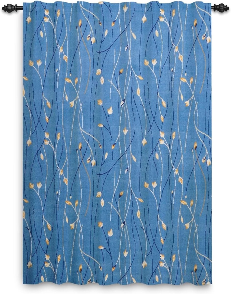 107x160cm Bloemen Staaf Pocket Gordijn Blauw Naadloze Moderne Schilderen Potlood Plooi Gordijnen Licht Filtering Privacy Beschermen Terug Tab Venster Behandelingen voor Woonkamer Slaapkamer