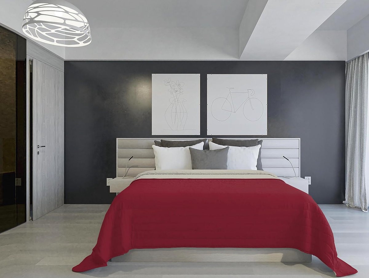 Bed Linen Zomerdeken, vuurvast, tweekleurig, van zijde, bordeaux/lichtgrijs, 260 x 270 cm