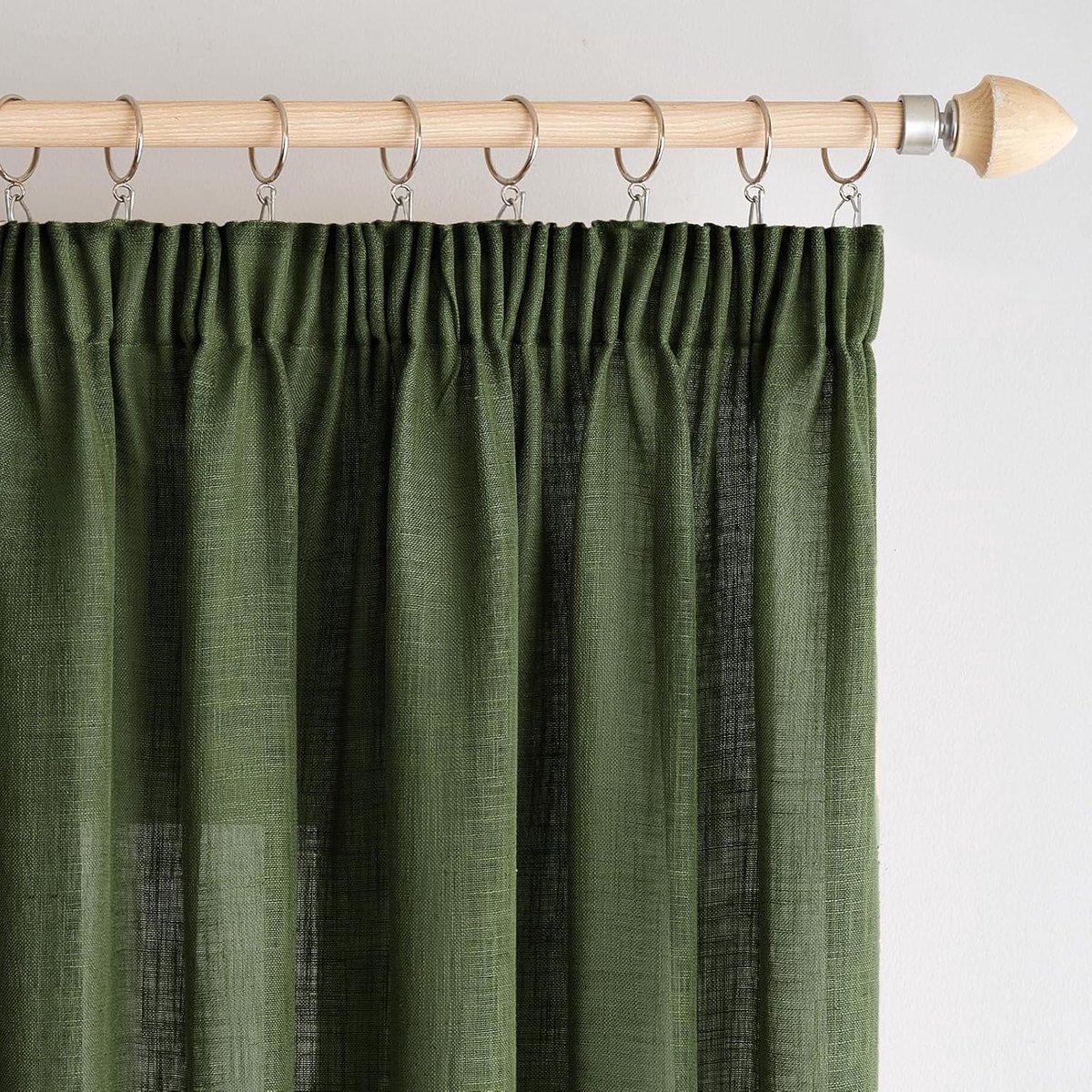 linnen gordijnen met plooiband, moderne transparante decoratieve gordijnen voor woonkamer, raam en slaapkamer, set van 2, 140x245cm, saliegroen