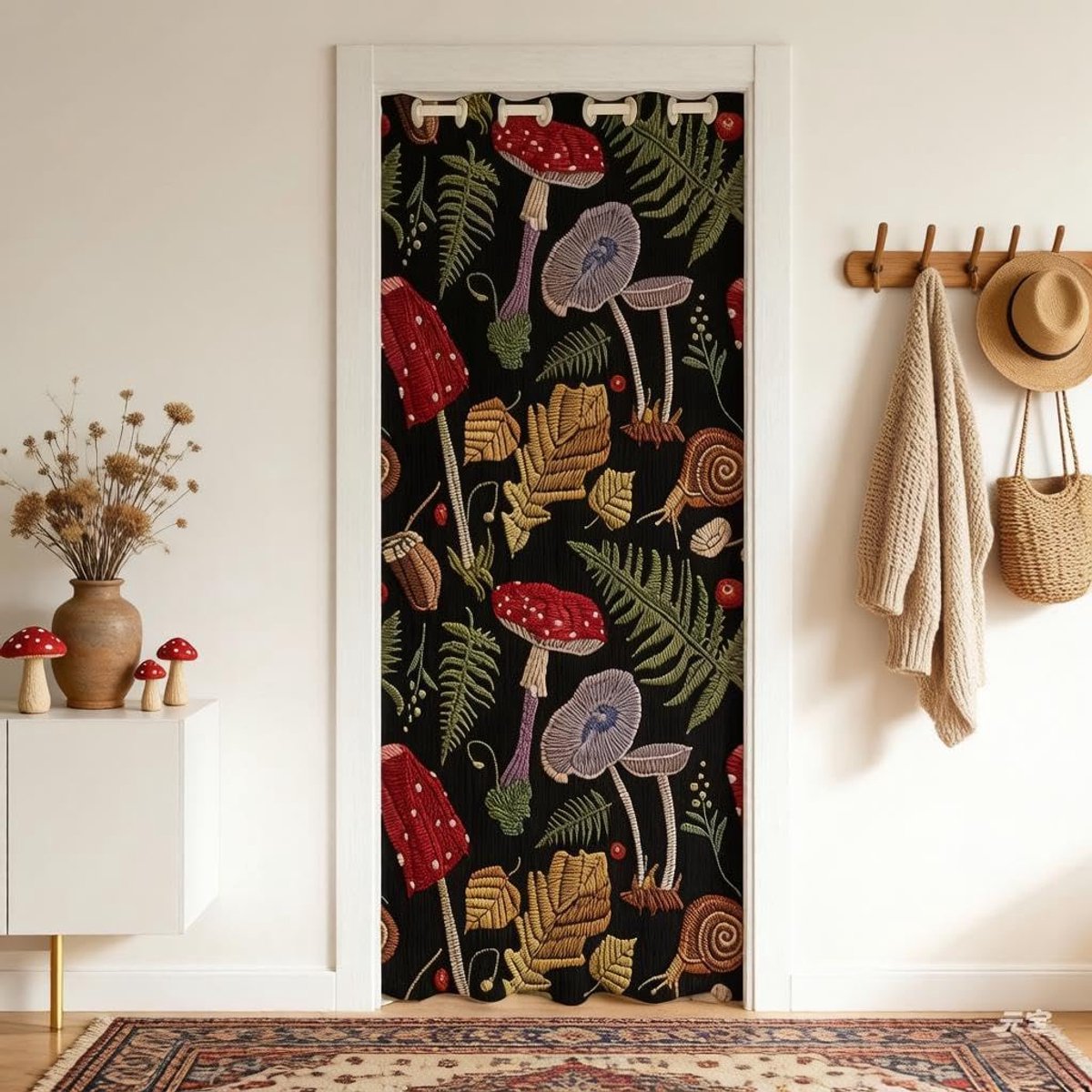 Paddestoel deuropening gordijn privacy, natuur slak botanisch blad deur cover gordijn, wilde schimmel planten geïsoleerde thermische gordijnen voor slaapkamer (1 paneel, 86 x 203 cm)