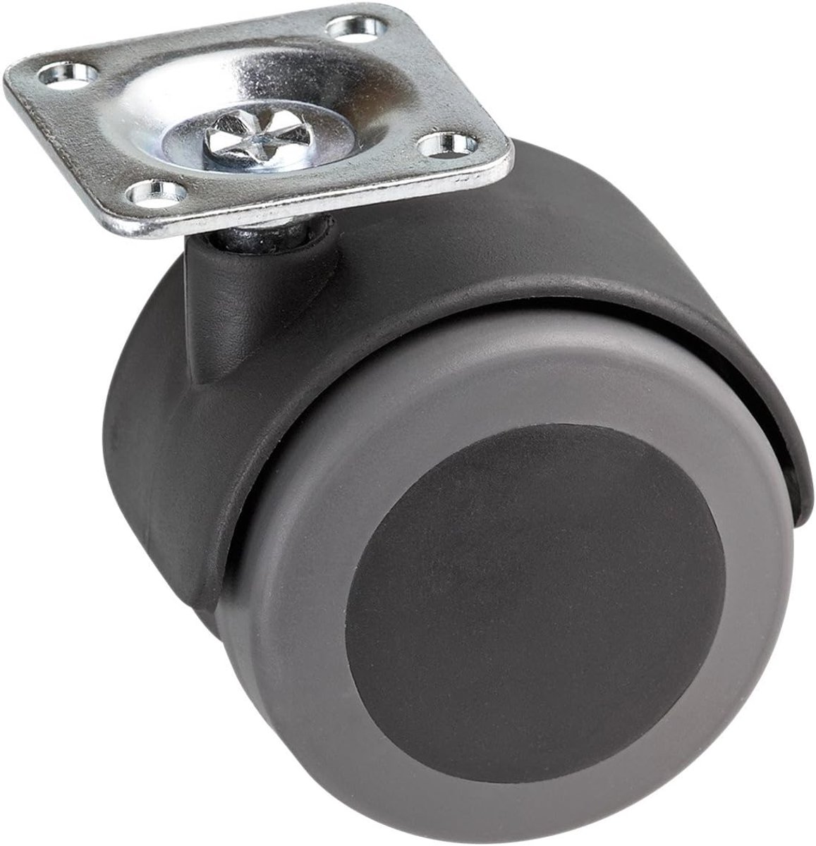 Dubbele rol Ø 50 mm - 38 x 38 mm plaat - TPR-wiel - zacht loopvlak - glijlager - 50 kg draagkracht/transportrol/meubelrol/containerrol/parketrol / 800310 grijs