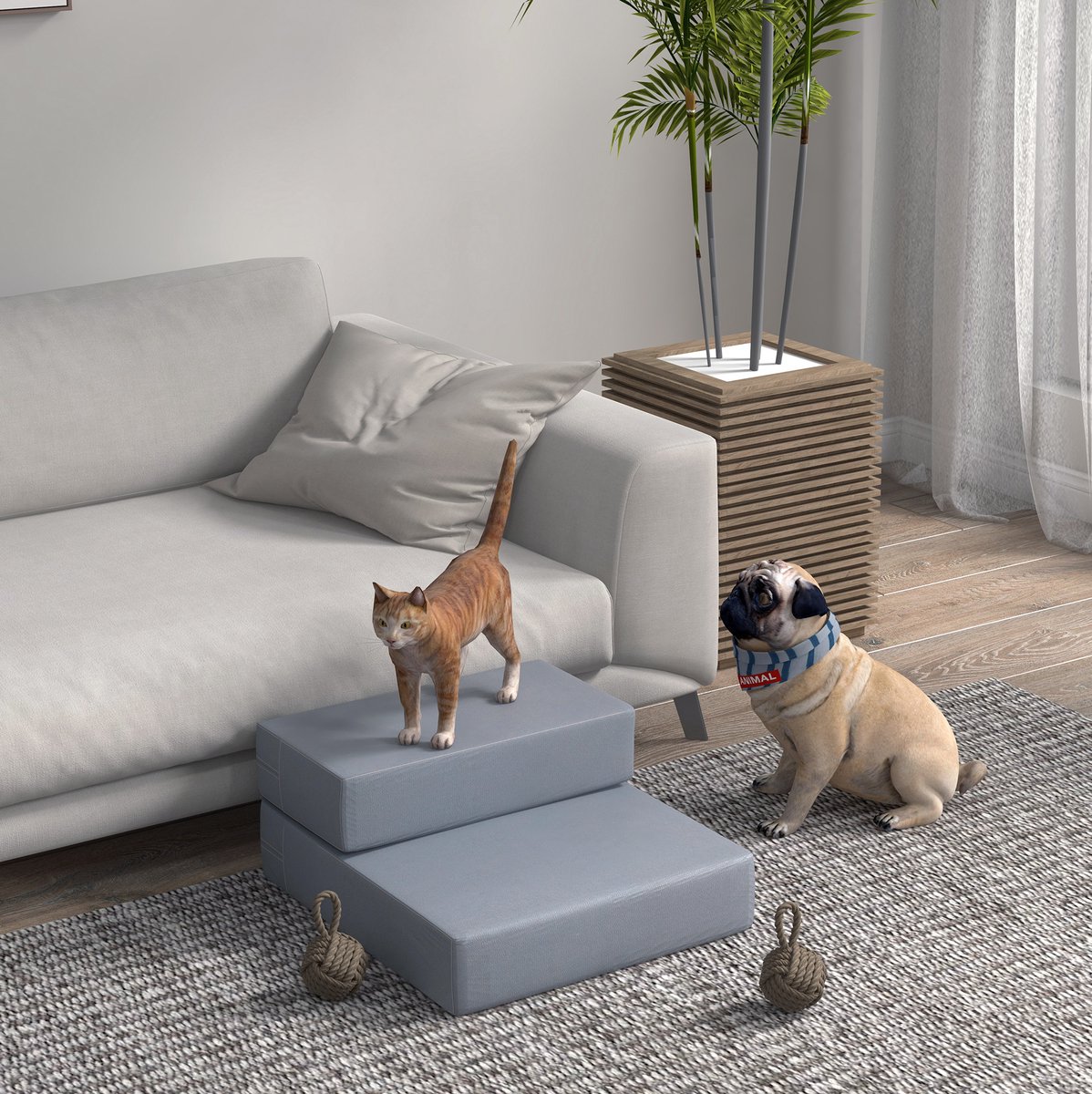 MEUNIQ klapbare hondentrap en dierentrapmat 2 treden 45 x 39 x 20 cm afneembare hoes schuimvulling voor bank of hogere plekken grijs