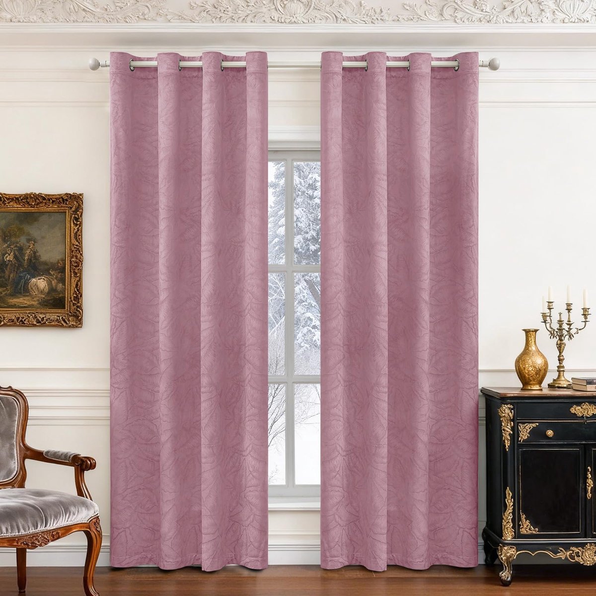 Fluwelen Gordijnen Verduisterend Set Van 2, 117 x 137 CM, Ondoorzichtige Gordijnen Met Ringen, Voor Woonkamer Slaapkamer, Gordijnen Warmte-en Koude-Isolerende Thermische, Roze