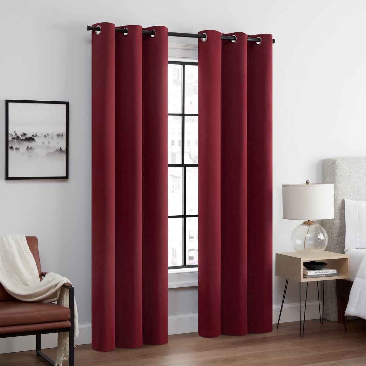 Andover Solid Tripleweave Thermische Verduisterende Doorvoertule Gordijnen voor Slaapkamer (2 Panelen), 42" x 95", Rood