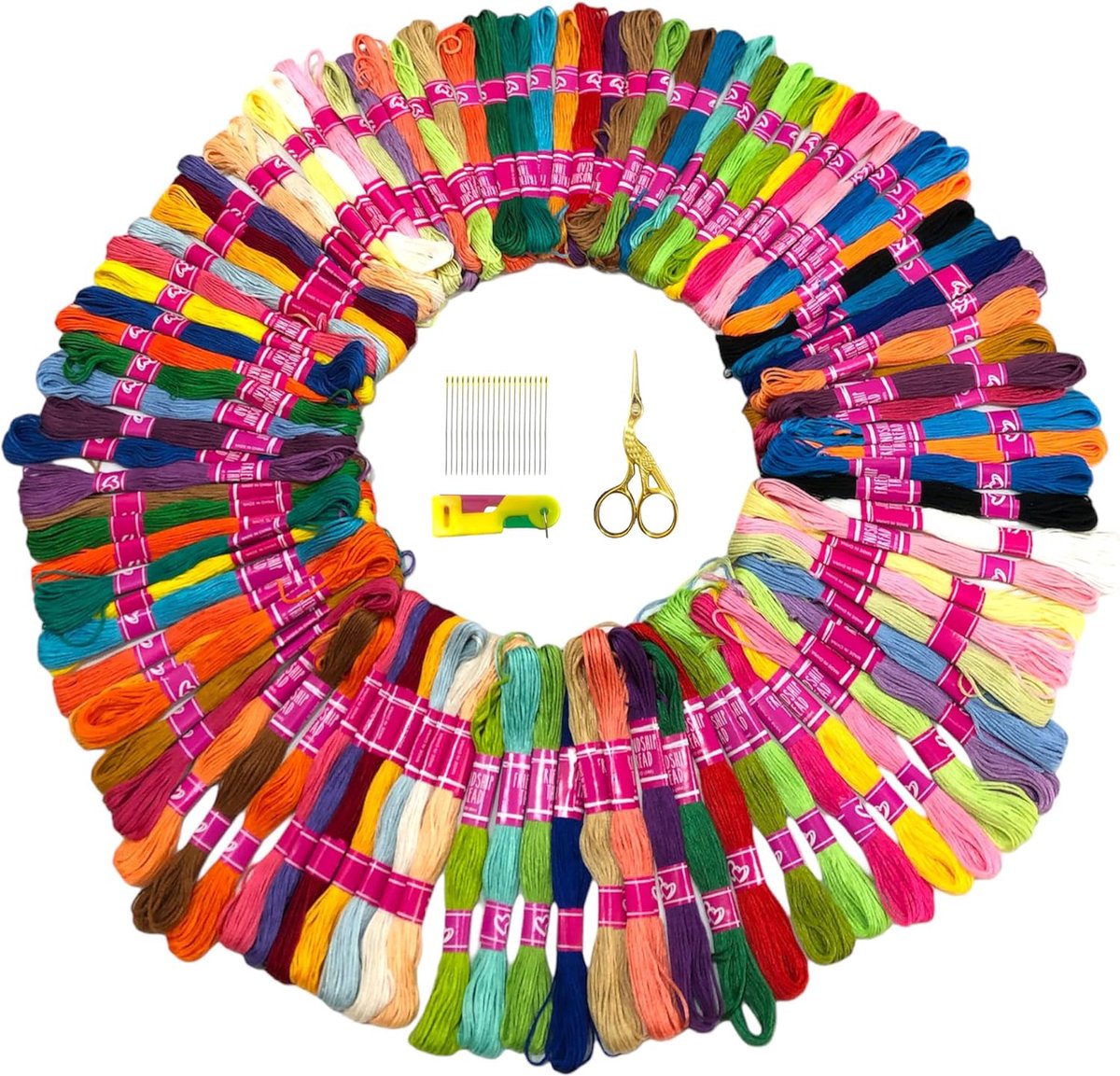 set met 100 kleuren, kruissteekgaren, ideaal voor beginners, met schaar, naalden en naaldinrijger, verschillende kleuren, 100 kleuren