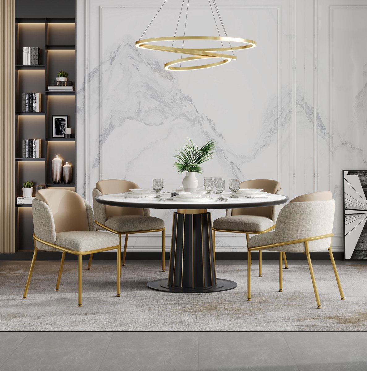 DESMIU Eetkamerstoel - 55 x 55 x 85 cm - Set Van 4 Met Armleuning En Verstelbare Voetdoppen - Voor Eetkamer En Kantoor - Beige Khaki