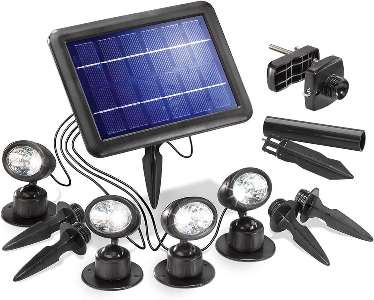 Zonnepaneel Met Spots - Tuinverlichting Set - Buiten Verlichten - Automatisch Aan Bij Schemer