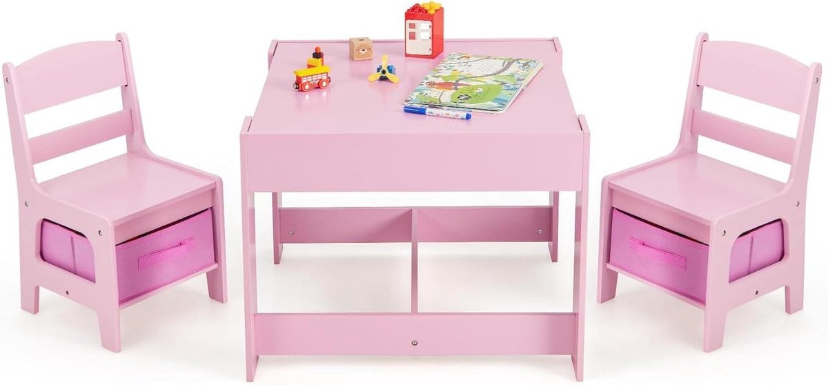 Kindertafel met stoel - Werktafel kind - Spelen en leren - 3-in-1 ontwerp - 62 x 62 x 48 cm