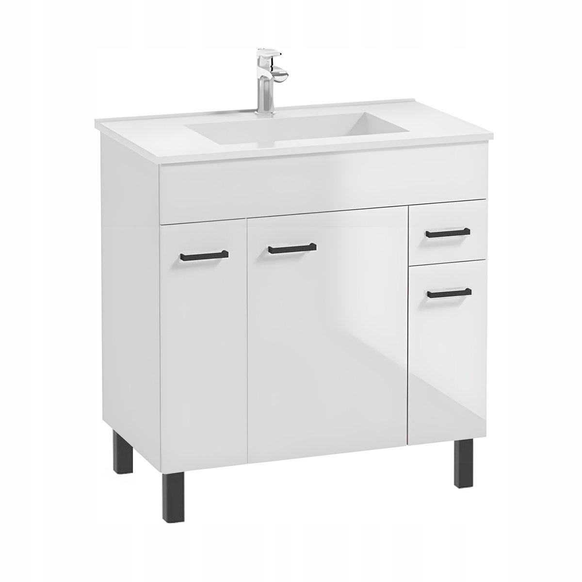 STAMAR Badkamermeubel 80 cm - hoogglans wit - wastafelmeubel met keramische wastafel en lade