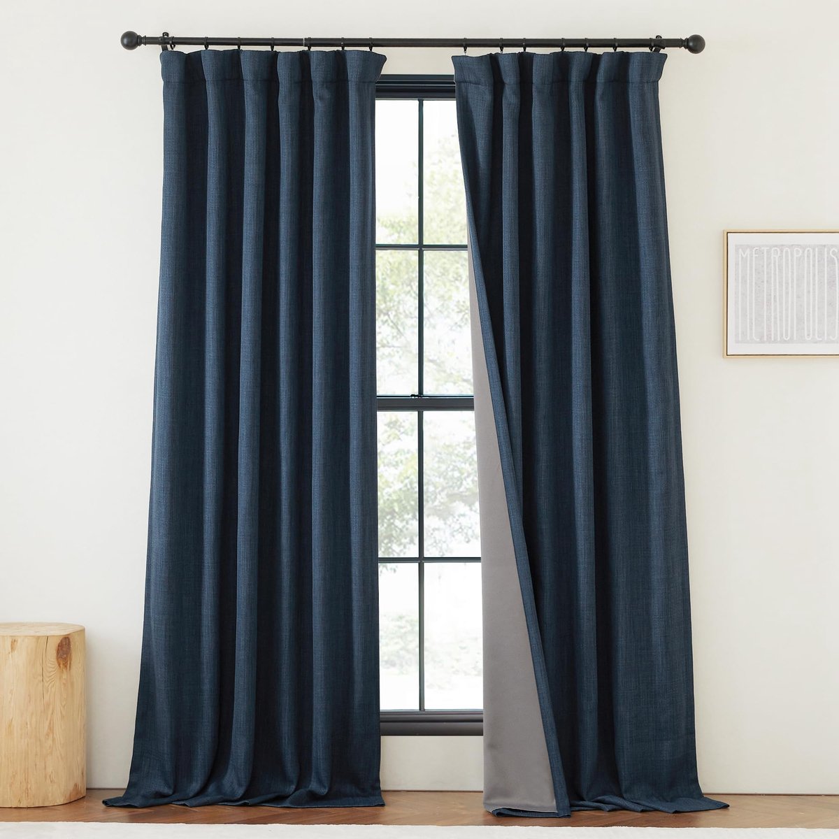 100% verduisterende slaapkamergordijnen 96 inch lang, knijpen geplooide thermische gordijnen faux linnen mix lichtblokkerende ruisonderdrukkende raamgordijnen voor slaapkamer, marineblauw,