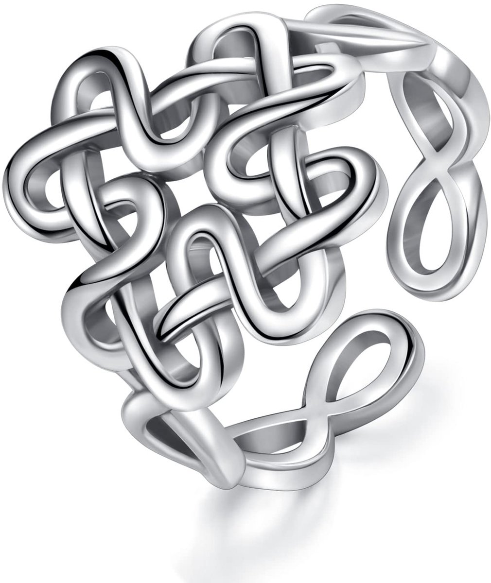 Verstelbare ring van 925 zilver, open ring levensboom/slang/heksenknoop/Keltische knoop, vintage duimring voor dames en heren