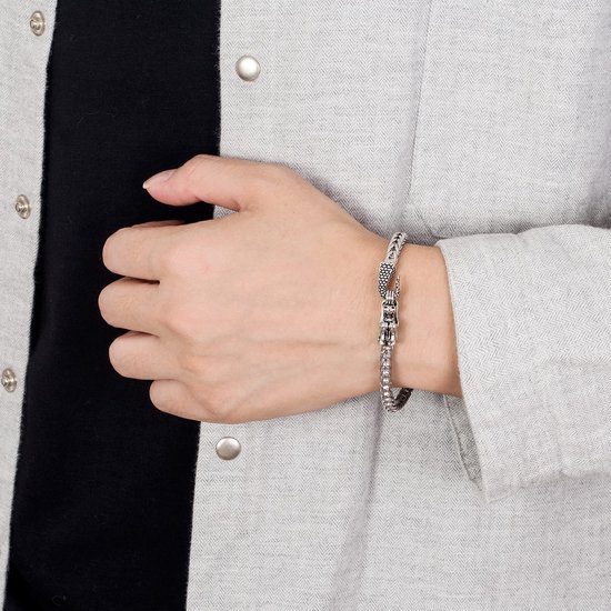 Armband draak kop sluiting Chopin Cubaans breed 5 mm in 925 zilver goud Cubaanse ketting pantserketting retro vintage rock punk hip pop slang sieraden cadeau feest voor heren — afbeelding 2