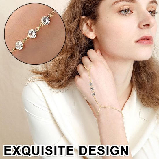 Kristallen handharnas armband dames goud en zilver - 2 stuks set - verstelbare maat 17-22cm - elegante handketting met ring - ideaal voor feest, strand, dagelijks gebruik — afbeelding 3