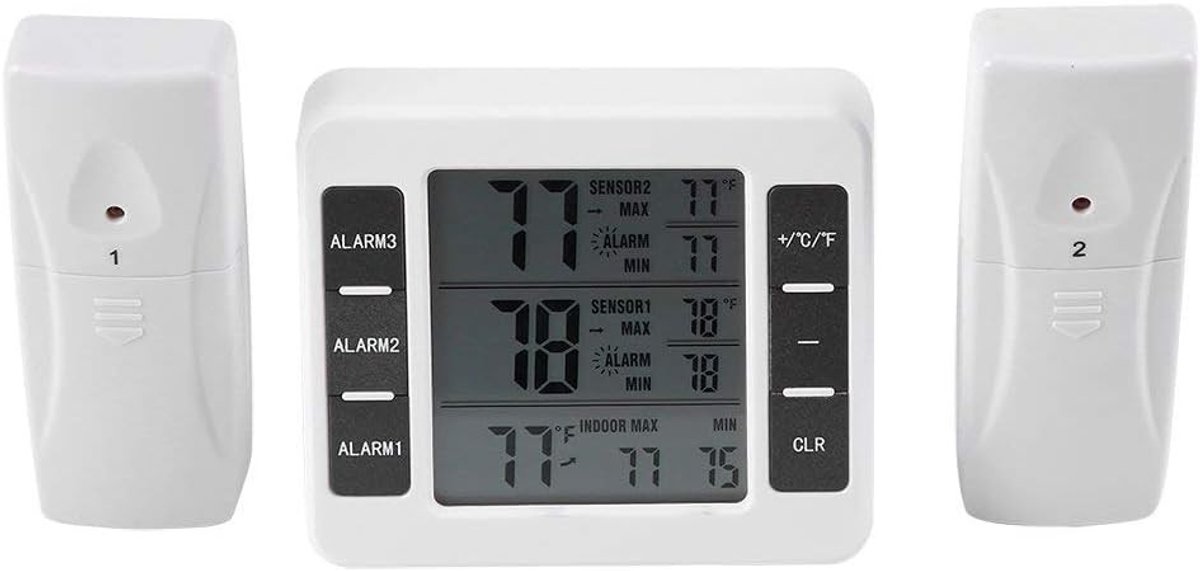 Digitale LCD Koelkastthermometer met Draadloze Sensoren en Alarm voor Thuis, Keuken en Kantoor, Min/Max Registratie