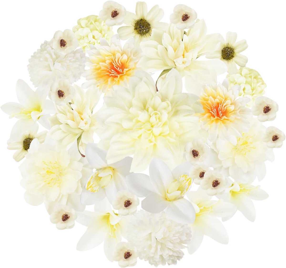 35 kunststof bloemen voor kunsthandwerk, mini, decoratieve bloemen in wit, serie, bloemen voor bruidsboeket, wandbord, bruiloftsfeest, feest, huis, tuin, doe-het-zelf, decoratie, fotoprops