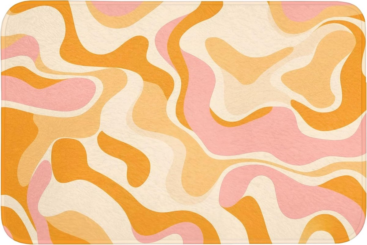 Badmat Rechthoekig 90x60 cm Badkamer Bath Mat Douchemat Antislip Wc Badkamermat Memory Foam Wasbaar Bathroom Toilet Mats Washable Abstract - Golvend - Oranje