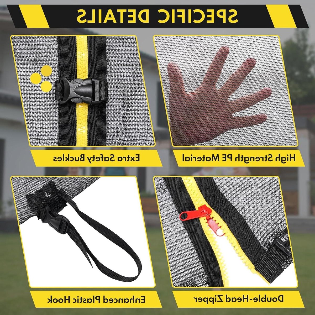 Trampoline Veiligheidsnet - Trampoline Net - Veilig Springen - Dubbele Rits - Universeel - Zwart