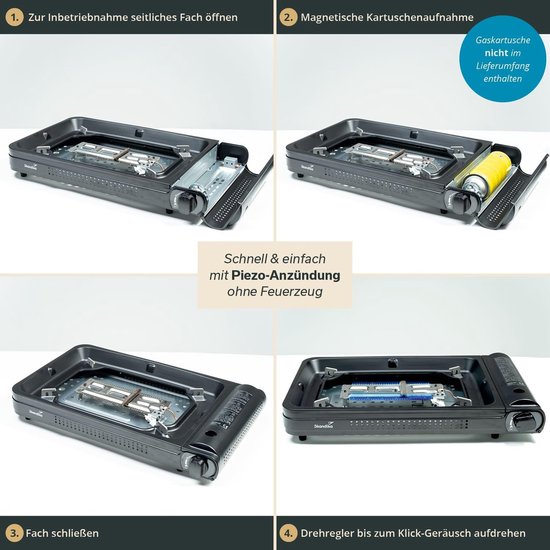 Gas Kooktoestel met Pan - Camping Kooktoestel Outdoor - Buiten Koken - Magnetische Cartouche Aansluiting - XL met Pan - Aluminium — afbeelding 5