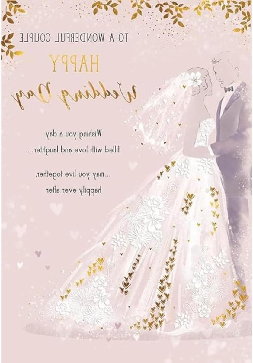Trouwkaart met envelop - Wenskaart bruiloft - Gefeliciteerd wensen - Ontworpen in VK - 9 x 6 inch - Roze