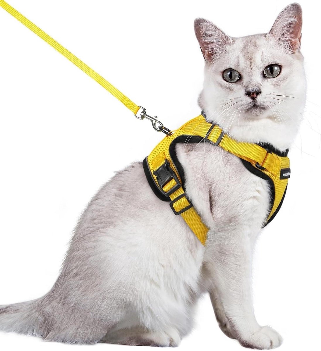 Kattenharnas met Riem - Kattentuigje Anti-ontsnapping - Veilig Wandelen Buiten - Reflecterende Strips - 150cm Riem - Geel