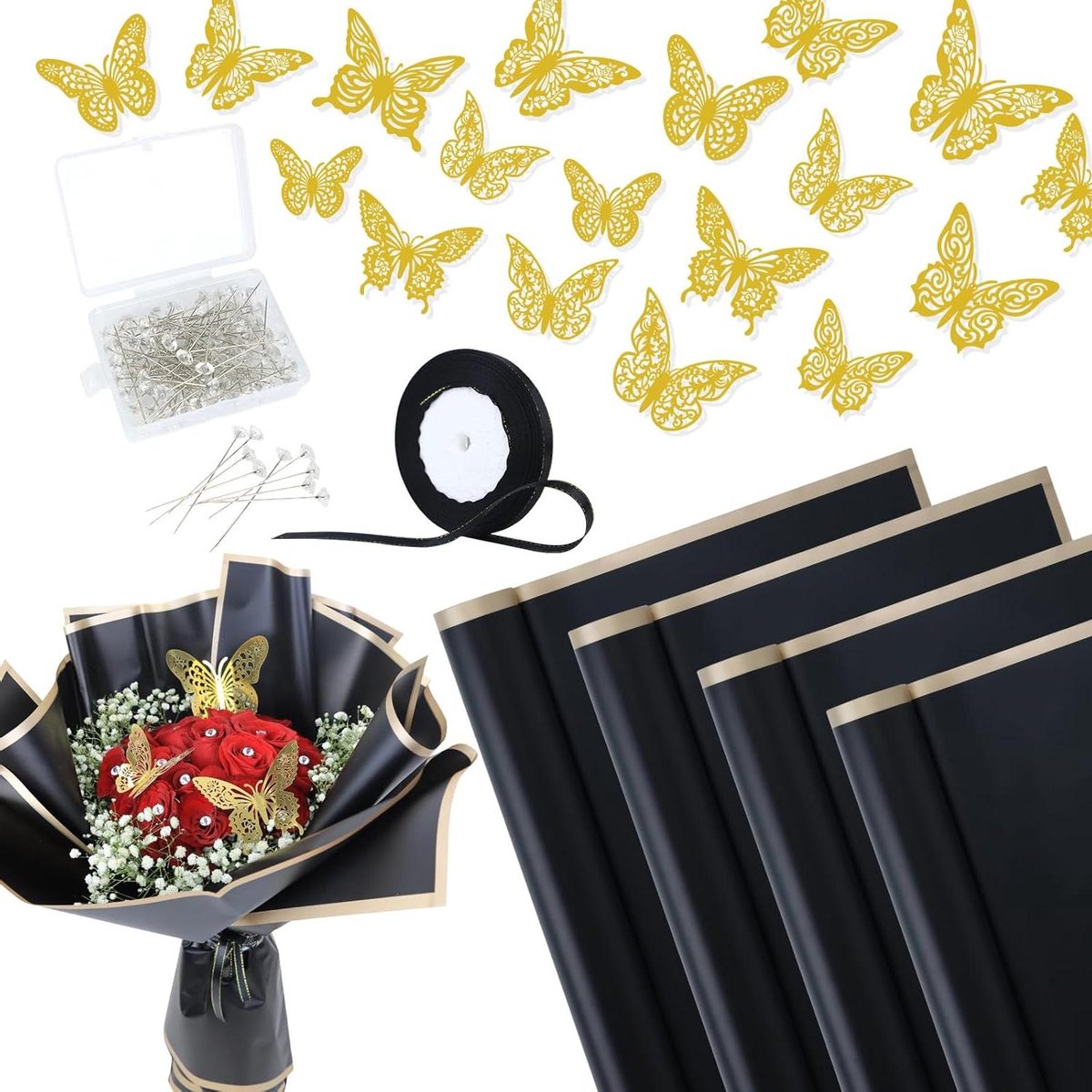 Boeket Verpakking Set - Bloemen Decoratie - Bloemen Presenteren - Waterdicht Materiaal - 20 Vellen - Zwart