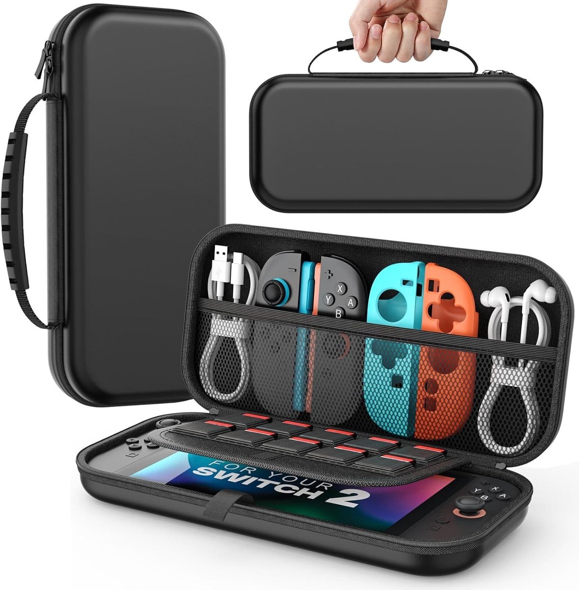 Draagtas voor Nintendo Switch 2 (2025), Beschermende Hard Shell Reisopbergcase met Ruimte voor 10 Cartridges en Accessoires, Zwart