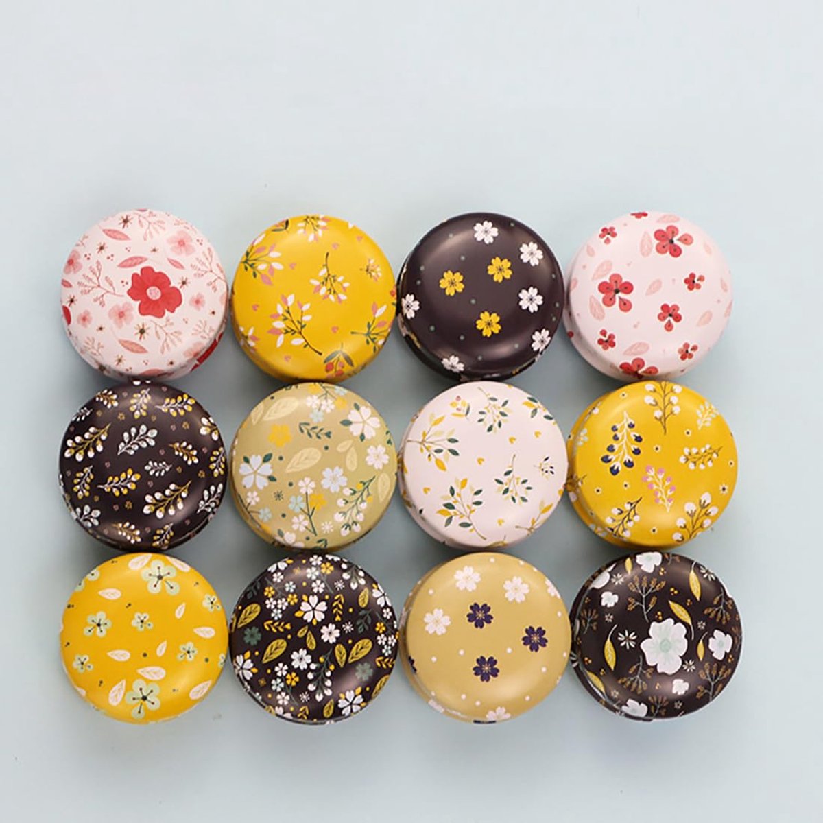 12 PCS Metalen Tinplate Lege Dozen, Kleine Geschenkdoos Thuis Keuken Opslag Containers,Ovaal Mini-blikken voor DIY Kaarsen, Droge Opslag, Specerijen, Thee, Snoep (F （12 pcs）)