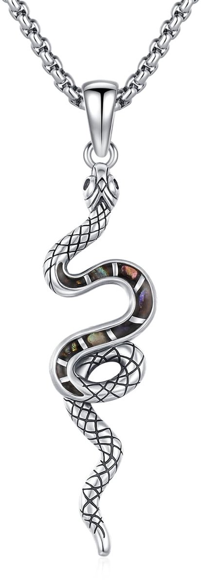 Slangenketting van 925 sterling zilver, slang, geoxideerde gesneden gothic, sieraden, punk, cadeaus voor dames, meisjes, moeder, dochter, mannen, vader